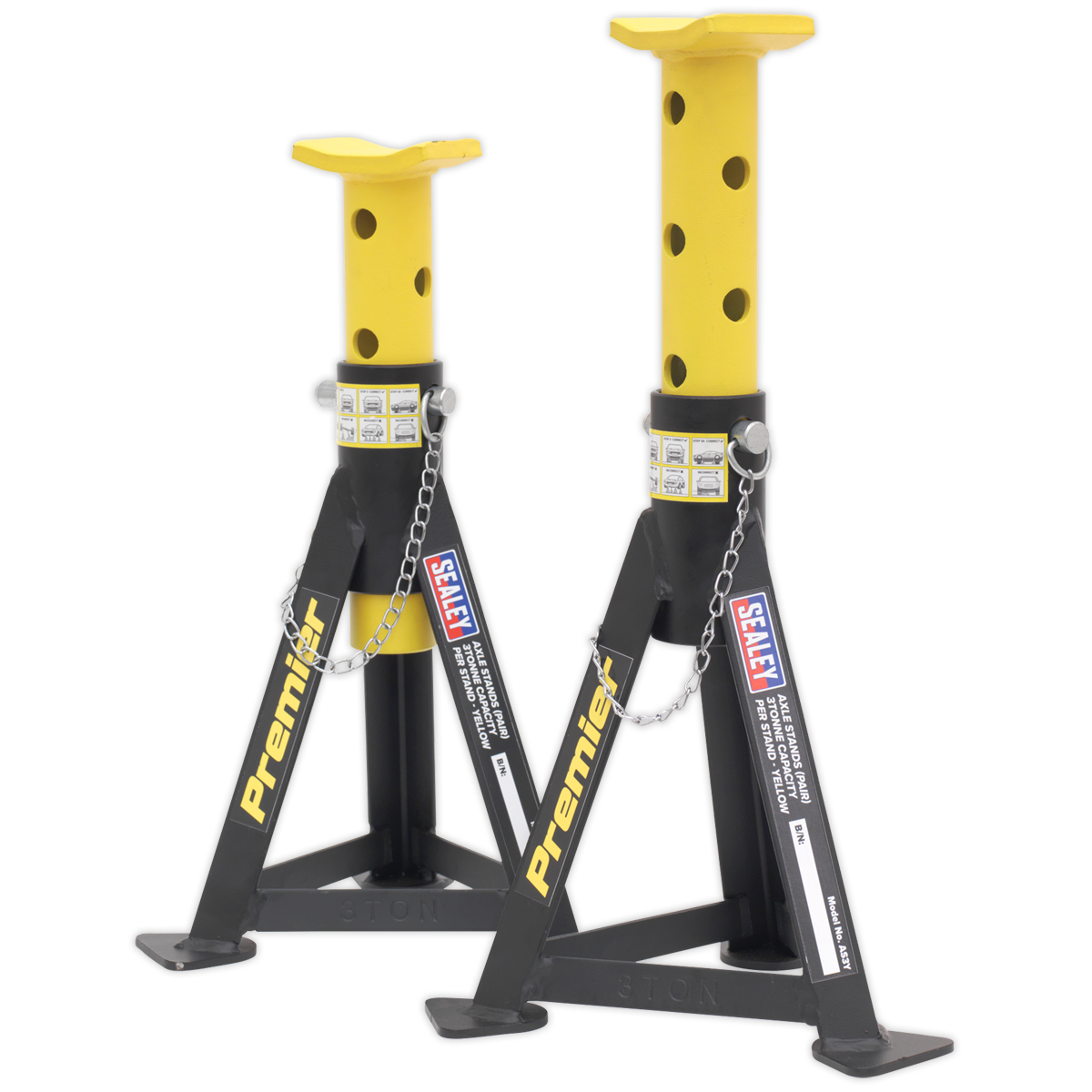 Sealey Premier Axle Stands (Pair) 3 Tonne Capacity per Stand - Yellow AS3Y