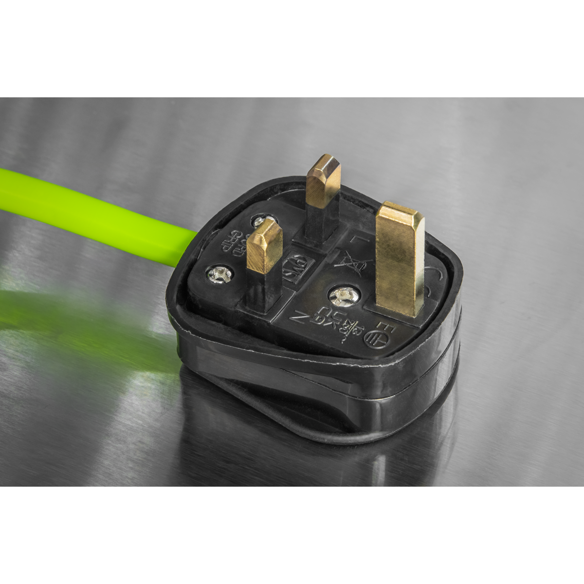 Sealey 10m Cassette Type Cable Reel with Thermal Trip 2 x 230V & 2 x USB - Hi-Vis Green BCR10G