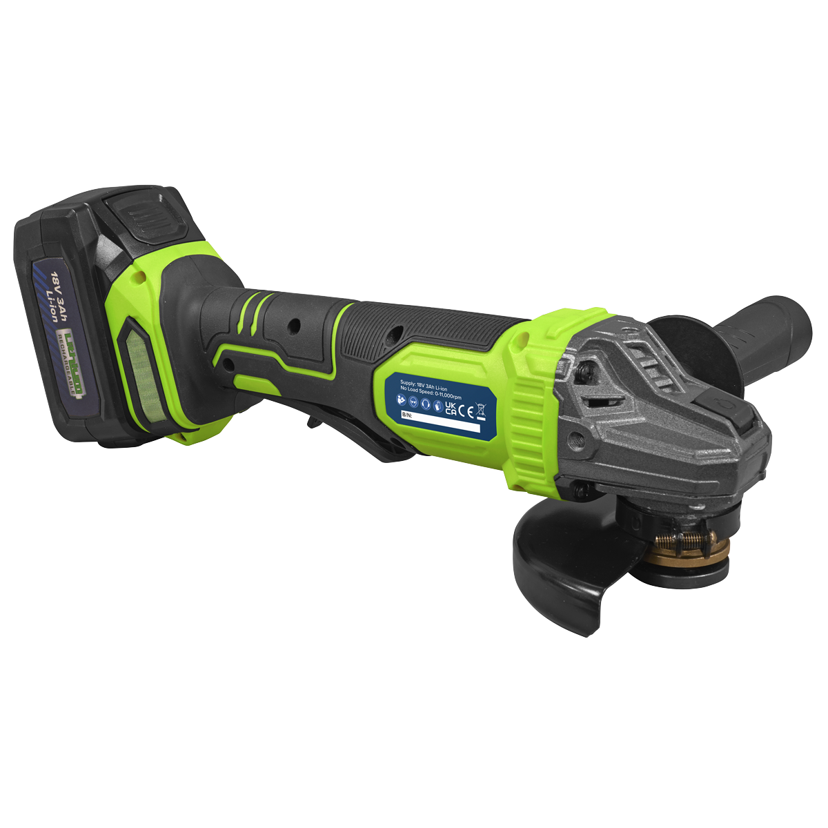 Sealey 115mm Cordless Angle Grinder 18V 3Ah - Green CP401LIHV