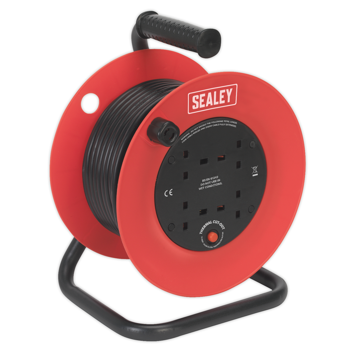 Sealey 25m Heavy-Duty Cable Reel with Thermal Trip 4 x 230V CR25/1.5