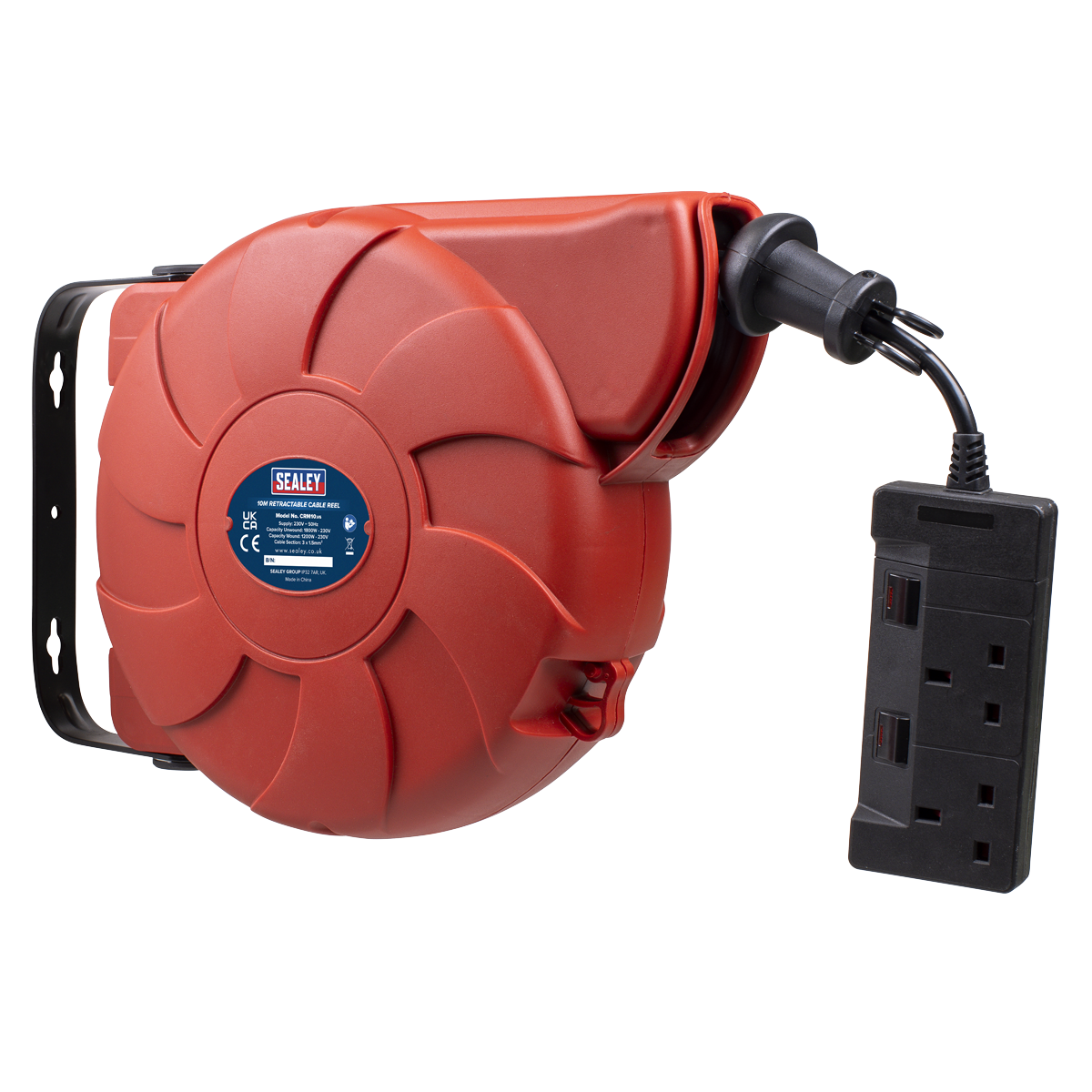 Sealey Cable Reel System Retractable 10m 2 x 230V Socket CRM10
