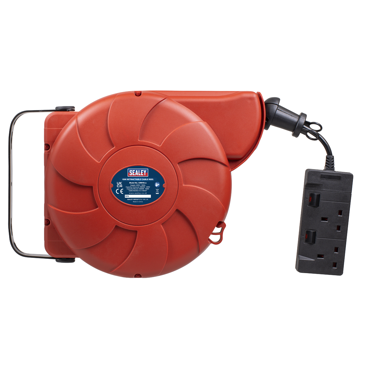 Sealey Cable Reel System Retractable 10m 2 x 230V Socket CRM10