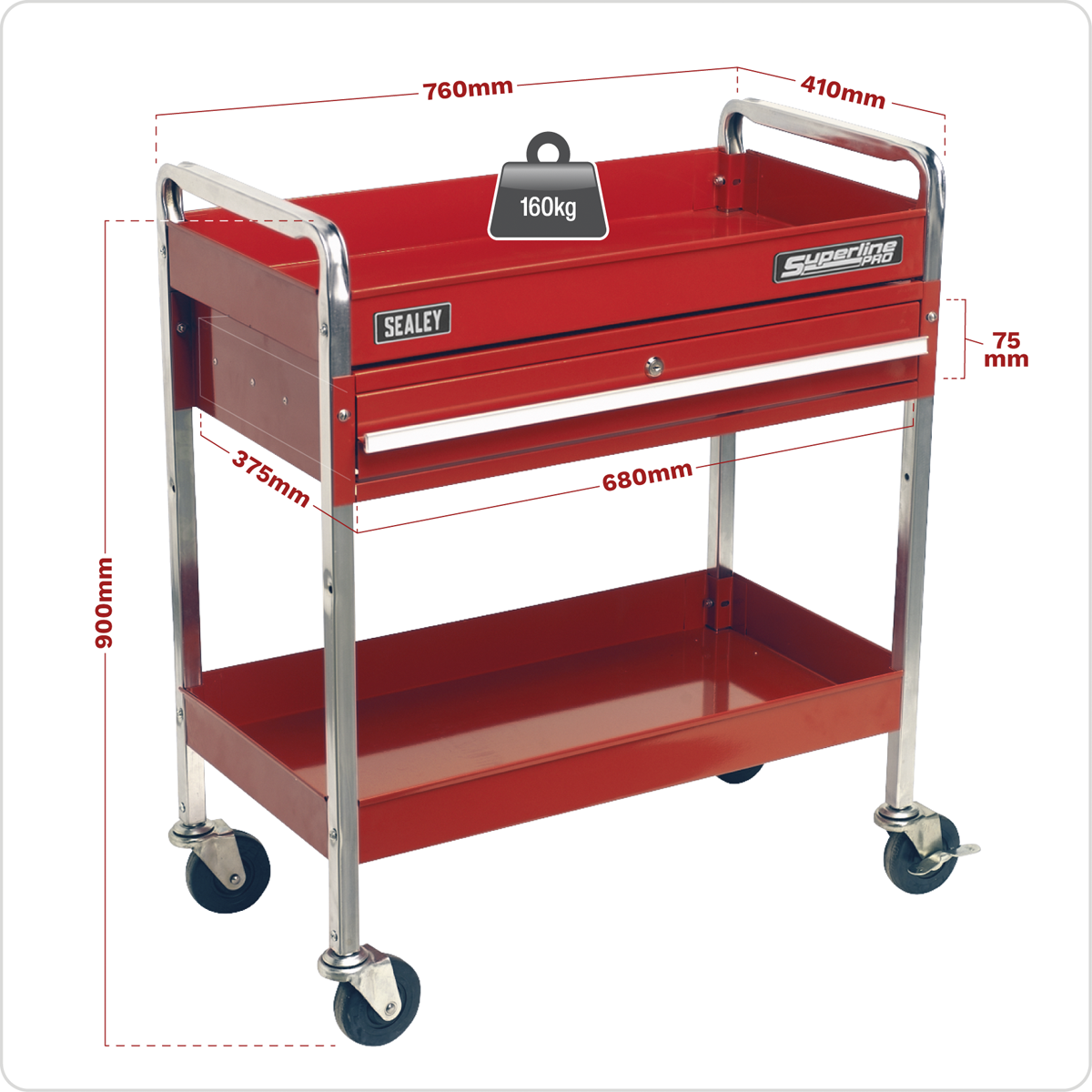 Sealey Superline PRO® Heavy-Duty Trolley with Lockable Drawer 2-Level CX101D