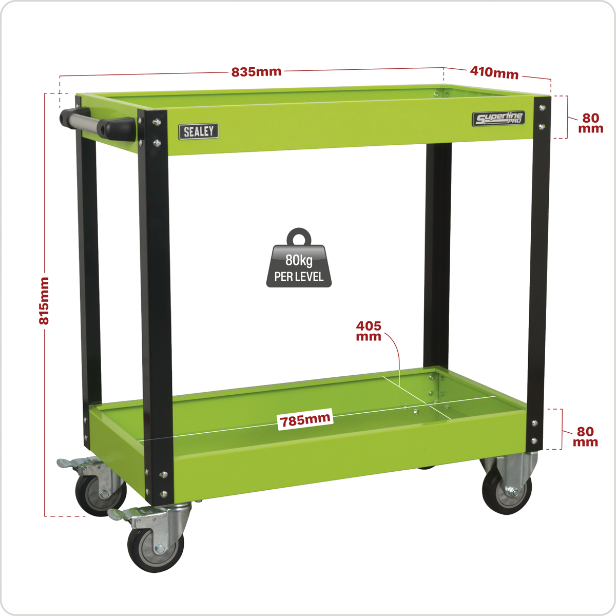 Sealey Superline PRO® Heavy-Duty Workshop Trolley 2-Level - Hi-Vis Green CX109HV