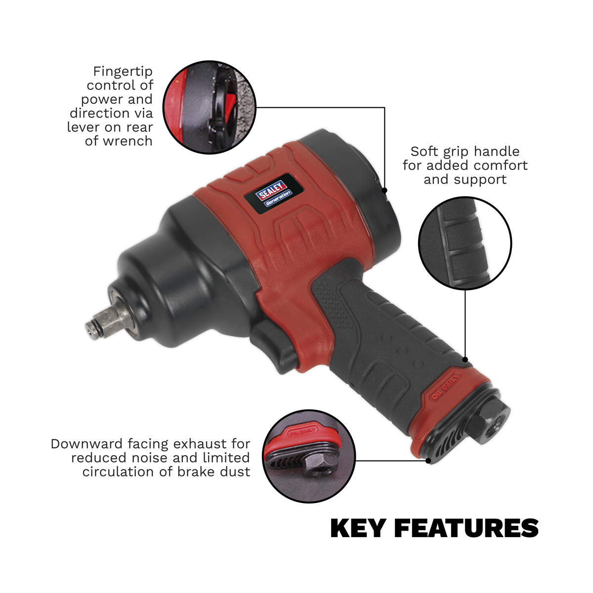 Sealey Generation Composite Twin Hammer Air Impact Wrench 3/8"Sq Drive GSA6000