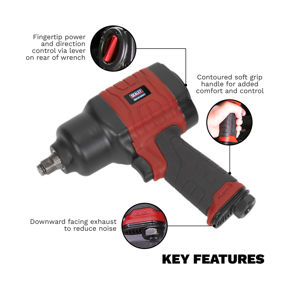 Sealey Generation Composite Twin Hammer Air Impact Wrench 1/2"Sq Drive GSA6002