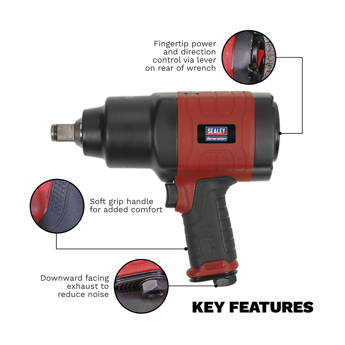 Sealey Generation Composite Twin Hammer Air Impact Wrench 3/4"Sq Drive GSA6004