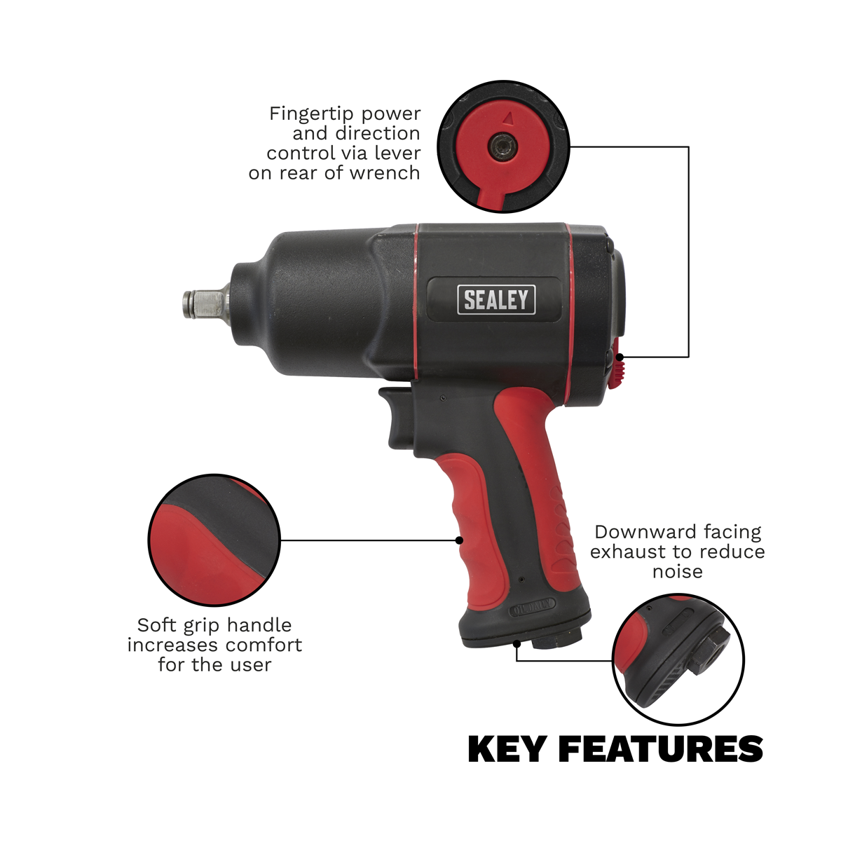 Sealey Generation Composite Twin Hammer Air Impact Wrench 1/2"Sq Drive GSA6006