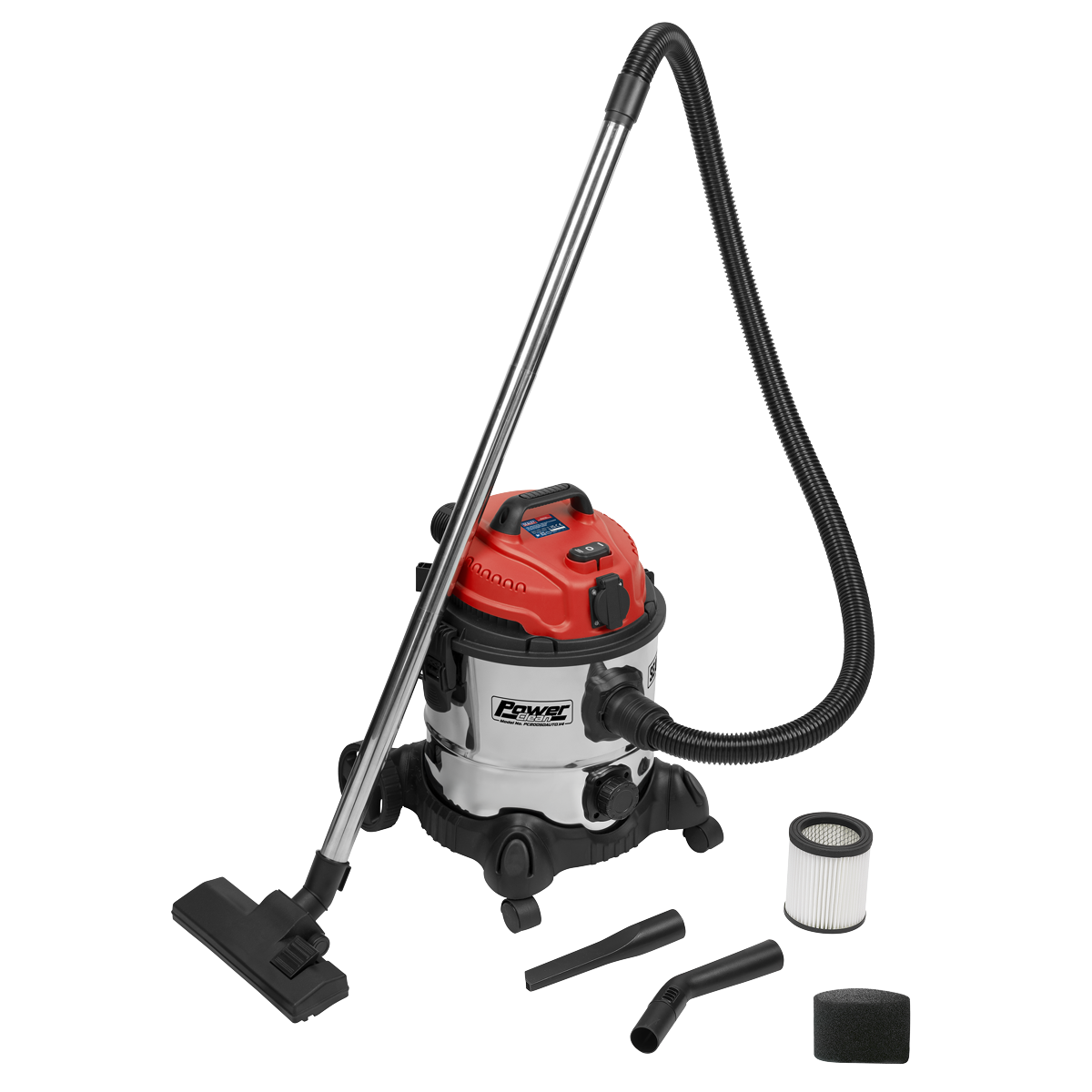 Sealey 20L Industrial Vacuum Cleaner Wet & Dry with Stainless Steel Drum & Auto Start 1400W/230V PC200SDAUTO