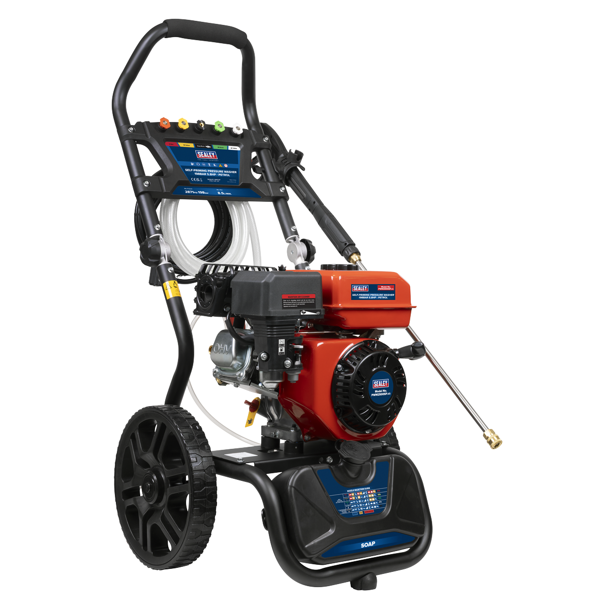 Sealey Pressure Washer 198bar 513L/hr Self-Priming 5.8hp Petrol PWM2500SP
