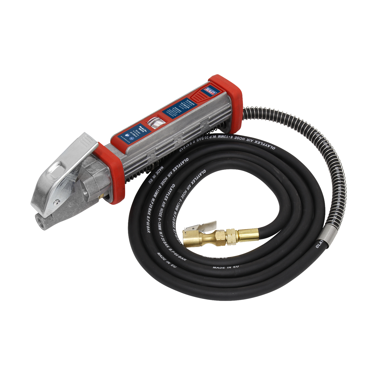 Sealey Tyre Inflator with 2.7m Hose & Clip-On Connector SA372