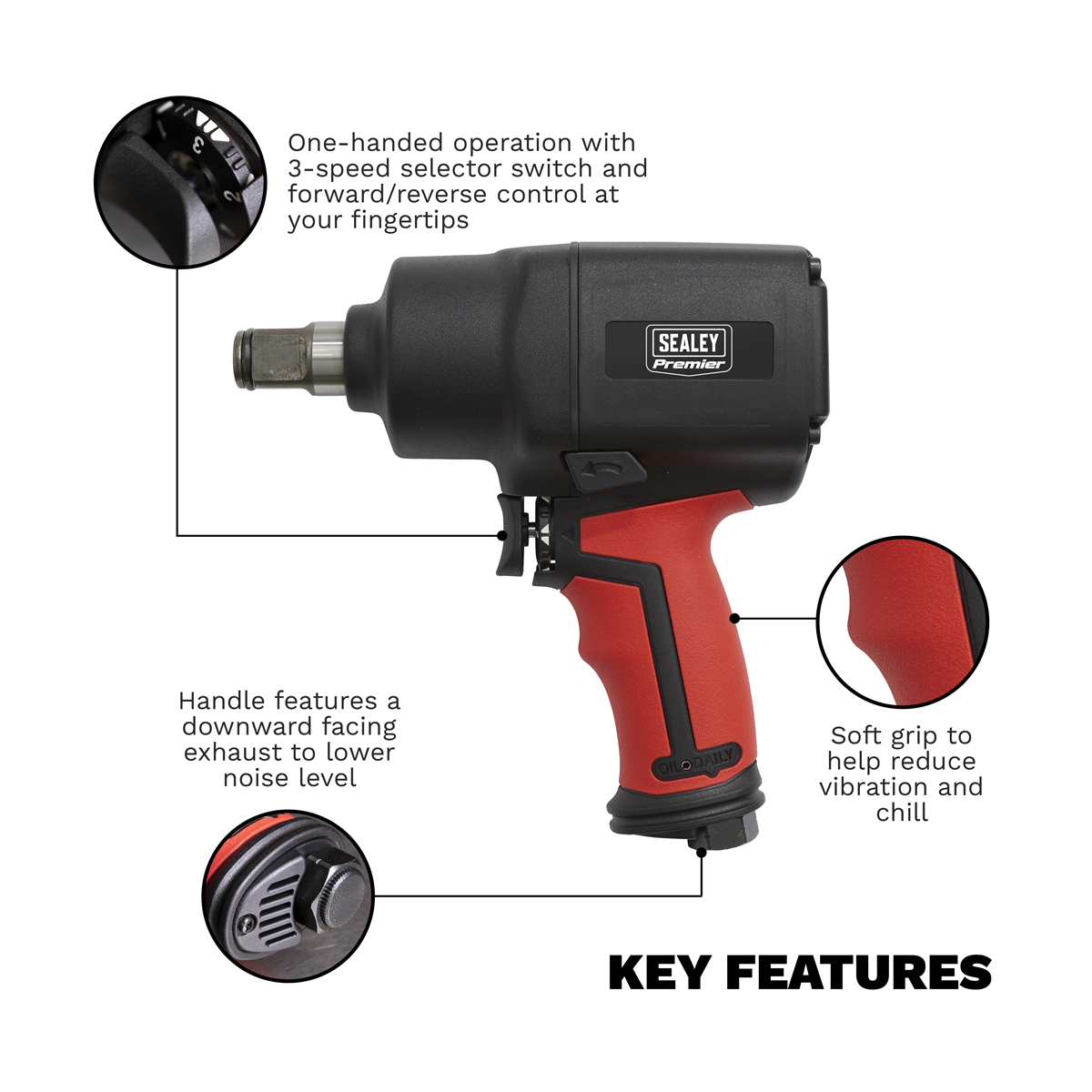 Sealey Generation Composite Twin Hammer Air Impact Wrench 3/4"Sq Drive GSA6004
