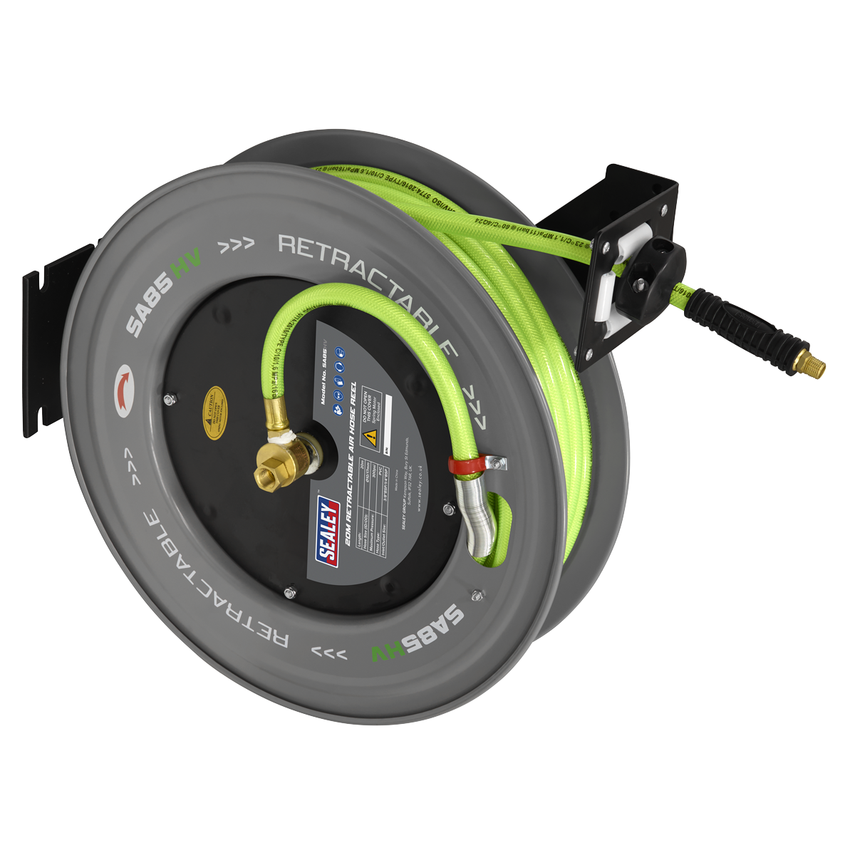 Sealey 20m Retractable High-Visibility PVC Air Hose with Steel Reel 10mm ID SA85HV