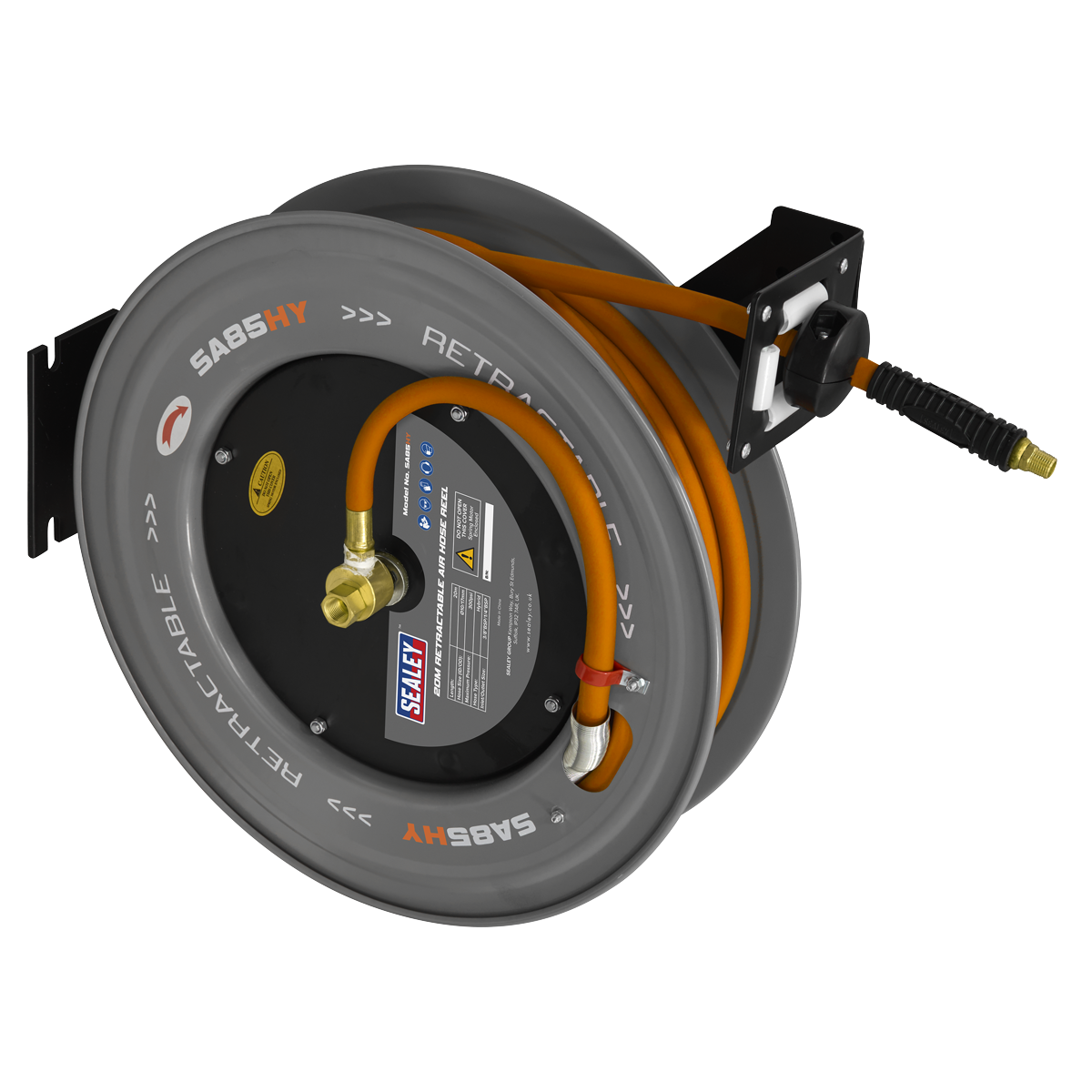 Sealey 20m Retractable High-Visibility Hybrid Air Hose with Steel Reel 10mm ID SA85HY