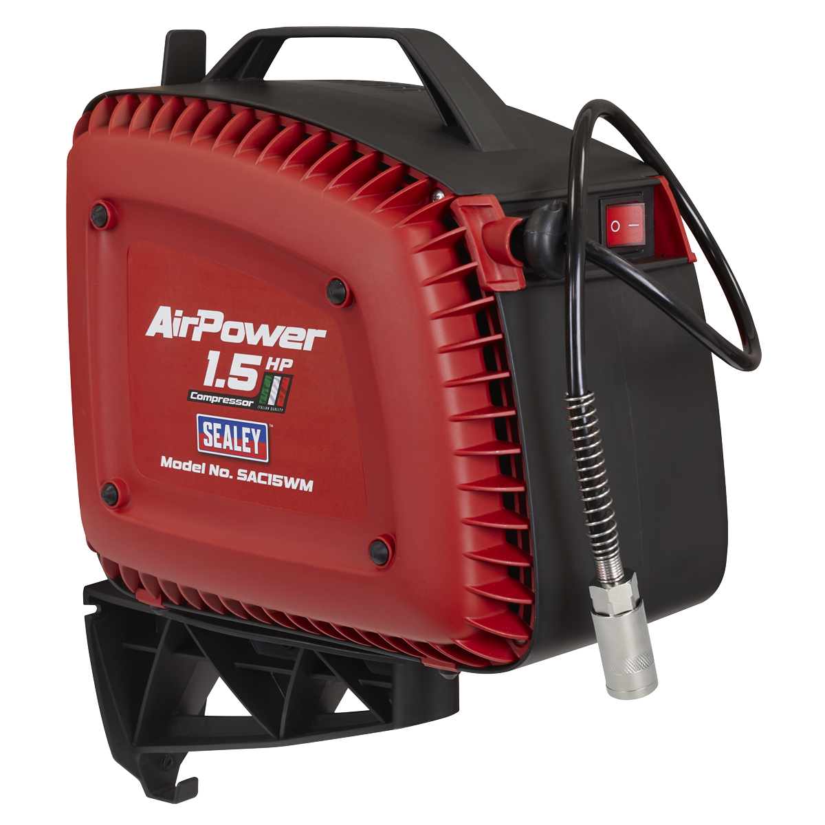 Sealey Wall Mounting Oil Free Air Compressor 1.5hp with 7m Retractable Hose Reel SAC15WM