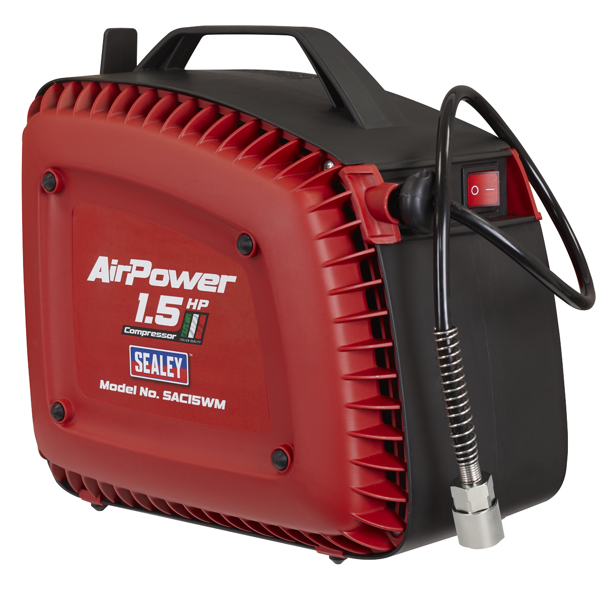 Sealey Wall Mounting Oil Free Air Compressor 1.5hp with 7m Retractable Hose Reel SAC15WM