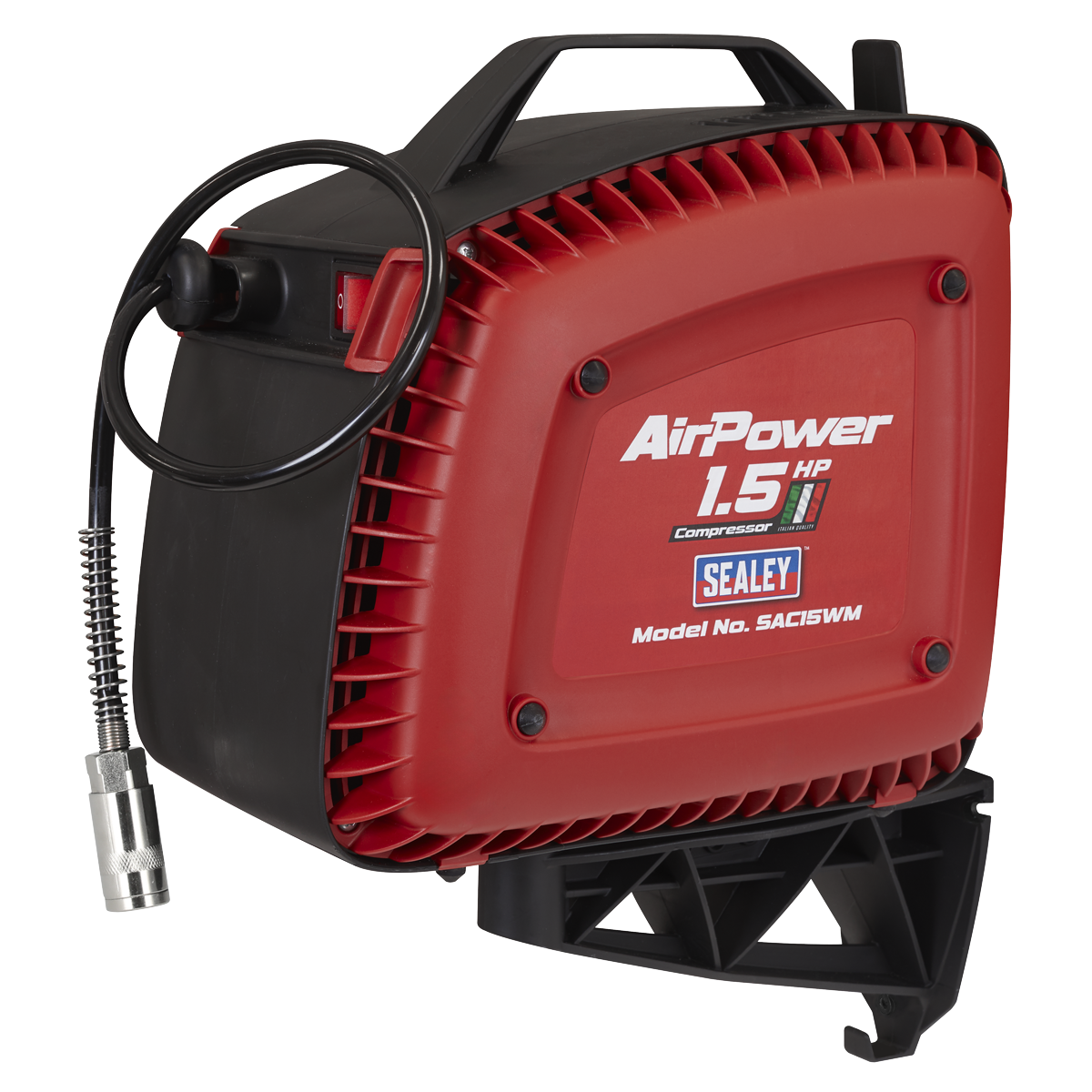 Sealey Wall Mounting Oil Free Air Compressor 1.5hp with 7m Retractable Hose Reel SAC15WM