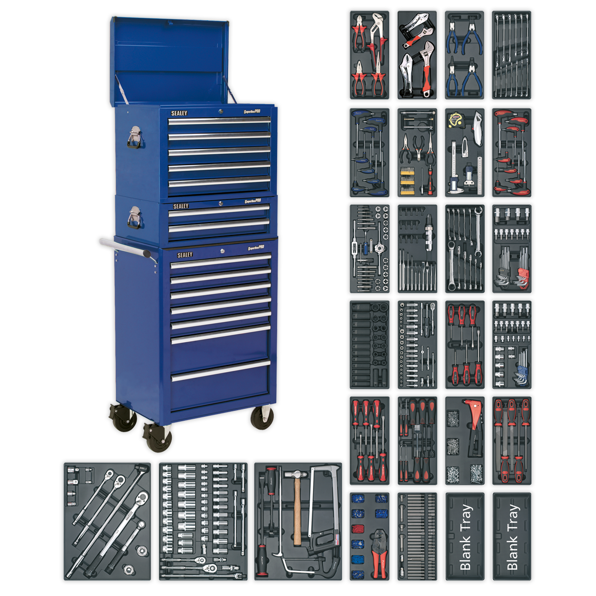Sealey Superline PRO® Tool Chest Combination 14 Drawer with 1179pc Tool Kit - Blue SPTCCOMBO1