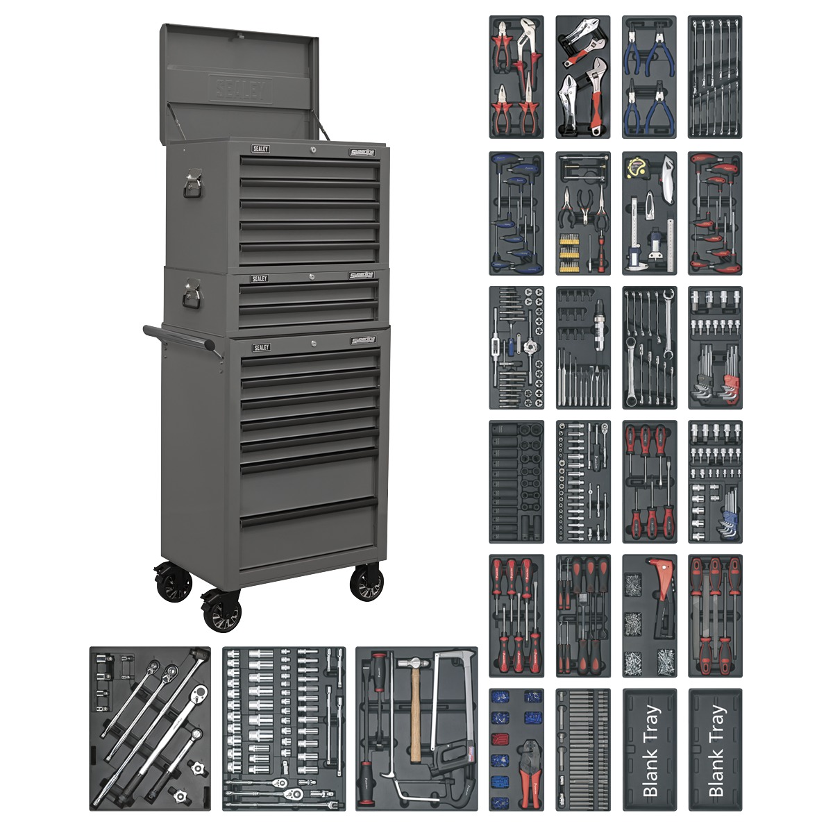 Sealey Superline PRO® Tool Chest Combination 14 Drawer with 1179pc Tool Kit - Grey SPTGRCOMBO1
