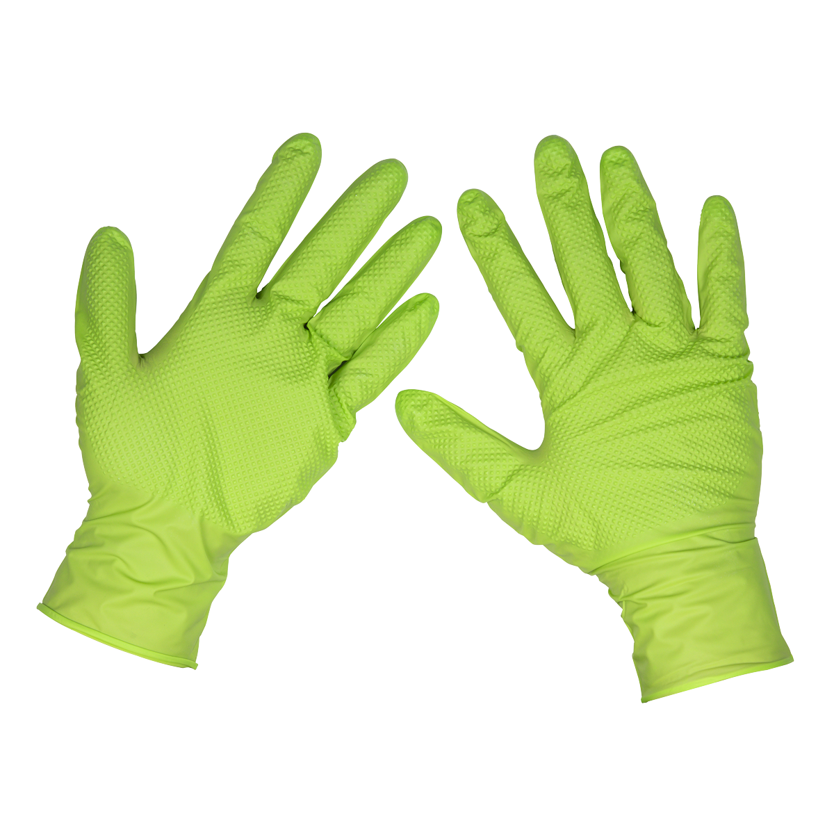 Sealey Diamond Grip Extra-Thick Nitrile Powder-Free Gloves, Hi-Vis Green, X-Large - Pack of 50 SSP54XL