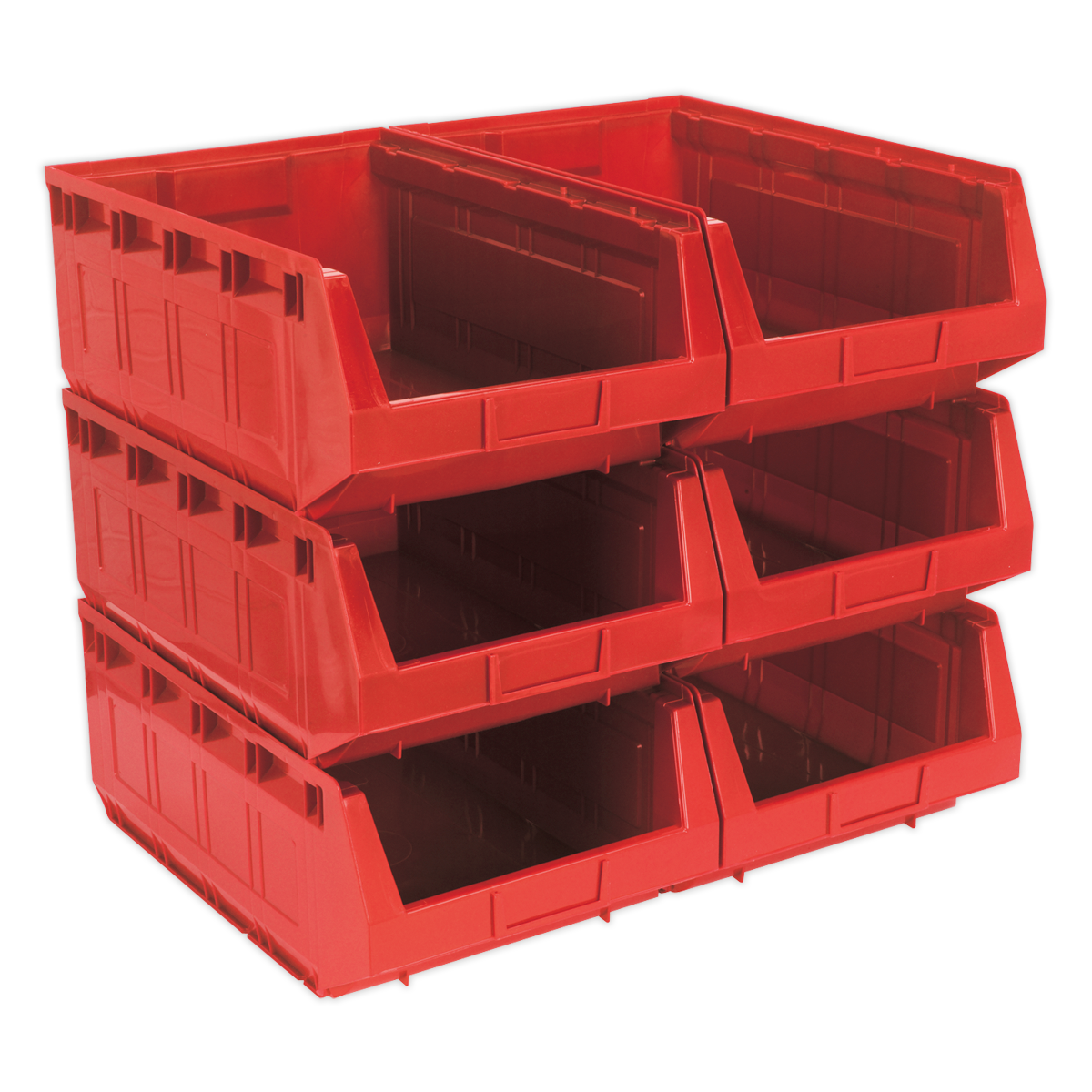 Sealey Plastic Storage Bin 310 x 500 x 190mm, Red - Pack of 6 TPS56R