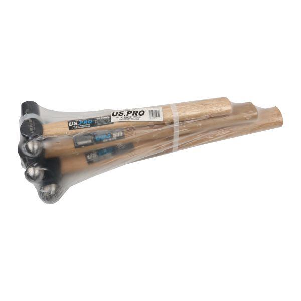 US PRO Tools Set of 3 Ball Pein Hammers - Beech Wood Handle 4533