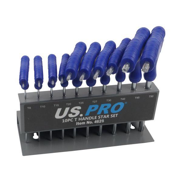 US PRO 10pc T-Handle Torx Key Set Long Star Wrenches T9 - T50 + Storage Rack 4628