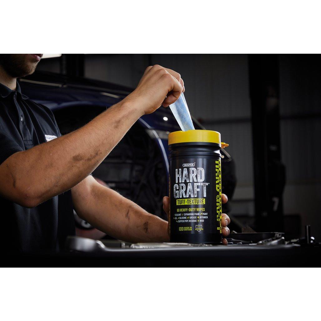 Draper Hard Graft Multipurpose Tuff-Texture Cleaning Wipes Tub of 80 Heavy Duty 12436