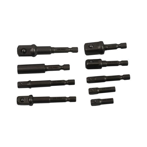 US PRO 9pc Impact Driver Socket Adaptor Set 1/4" 3/8" 1/2" - 1/4" Hex DR 7199