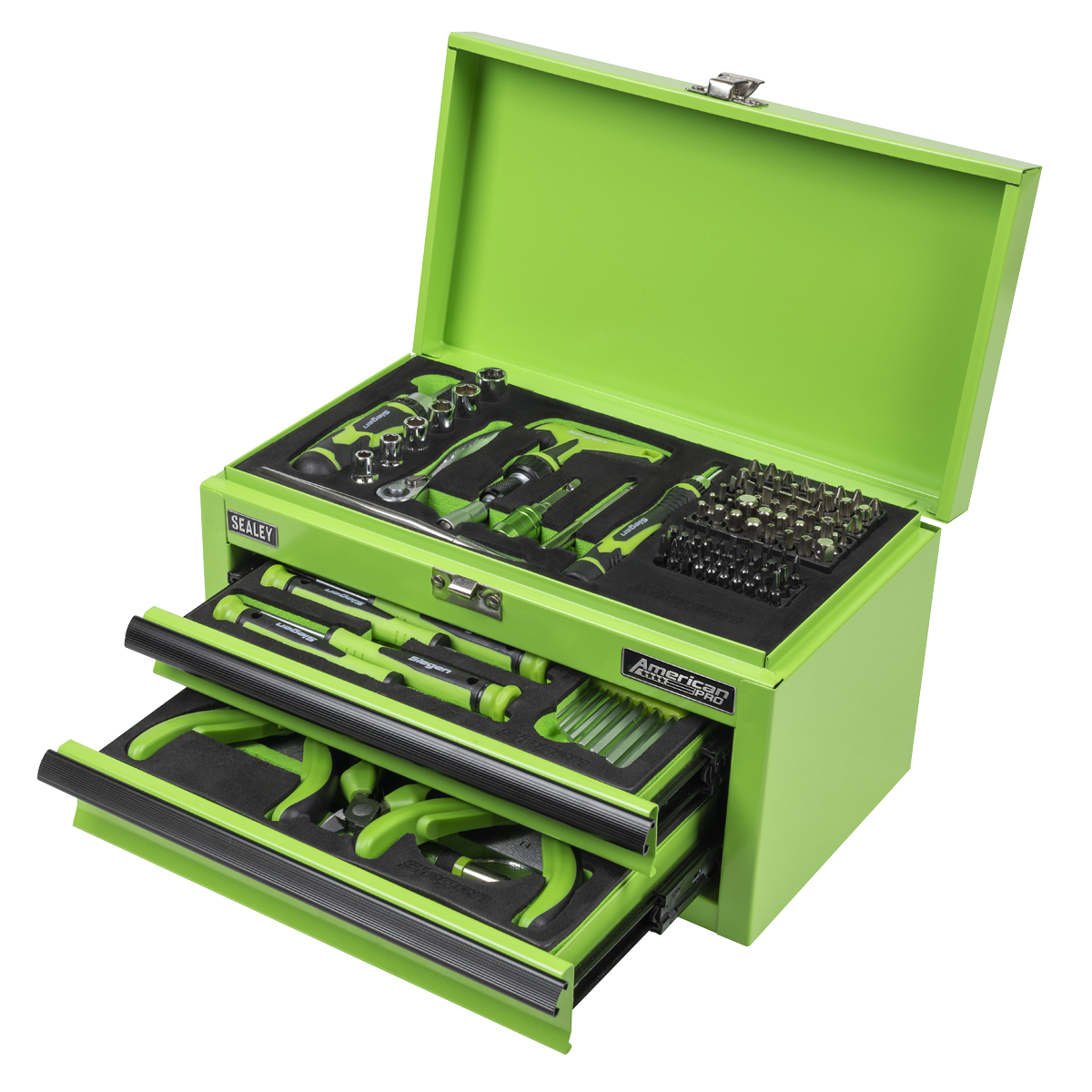Sealey American Pro® Mini Toolbox 2 Drawer with 111pc Siegen Tool Kit - Green S01346
