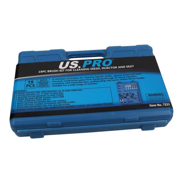 US PRO Tools 19pc Brush Kit For Cleaning Diesel Injector and Seat 7231