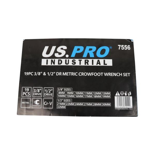 US PRO INDUSTRIAL 19PC 3/8" & 1/2" DR Metric Crowfoot Wrench Set in EVA Tray 7556