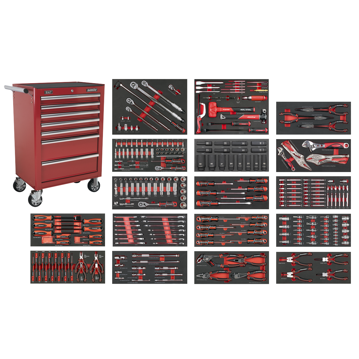 Sealey Superline PRO® Rollcab 7 Drawer with 305pc Tool Kit - Red SPTCOMBO4R