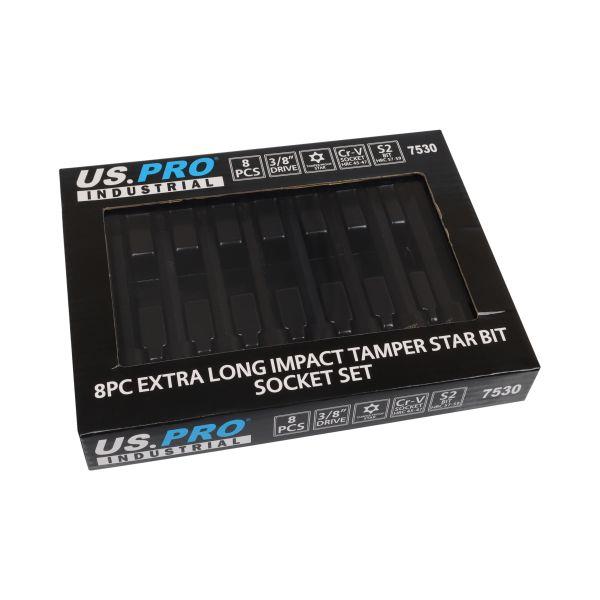 US PRO INDUSTRIAL 8pc 3/8" Dr Extra Long Impact Tamper Star Torx Bit Socket Set T25 - T60 7530