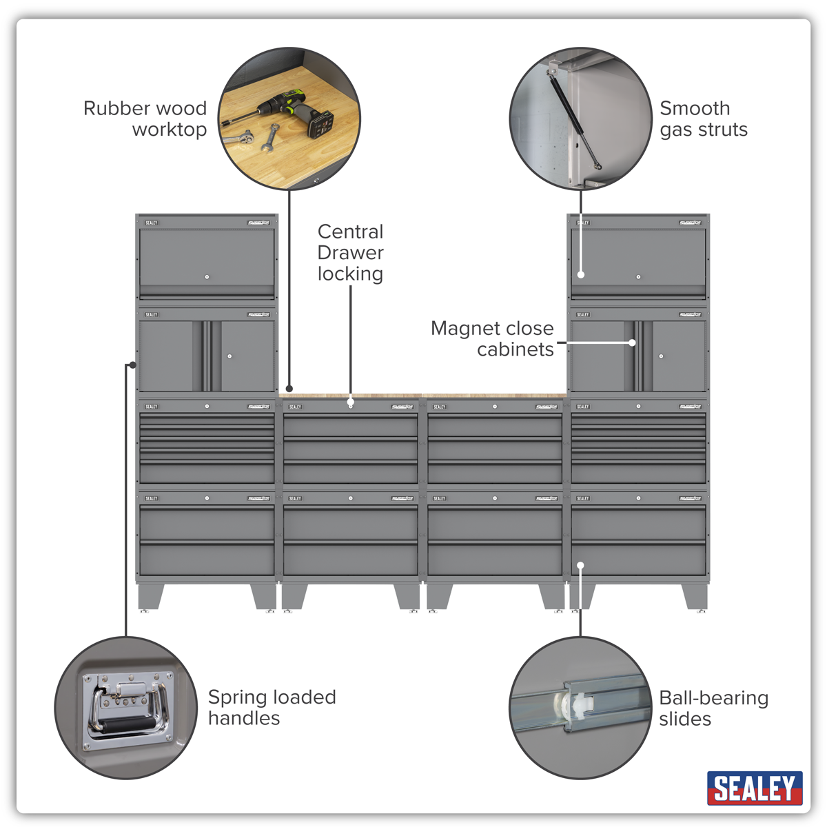 Sealey Superline PRO® Connect Modular Storage System with Rubber Wood Worktop 2.7m APMSCCOMBO1