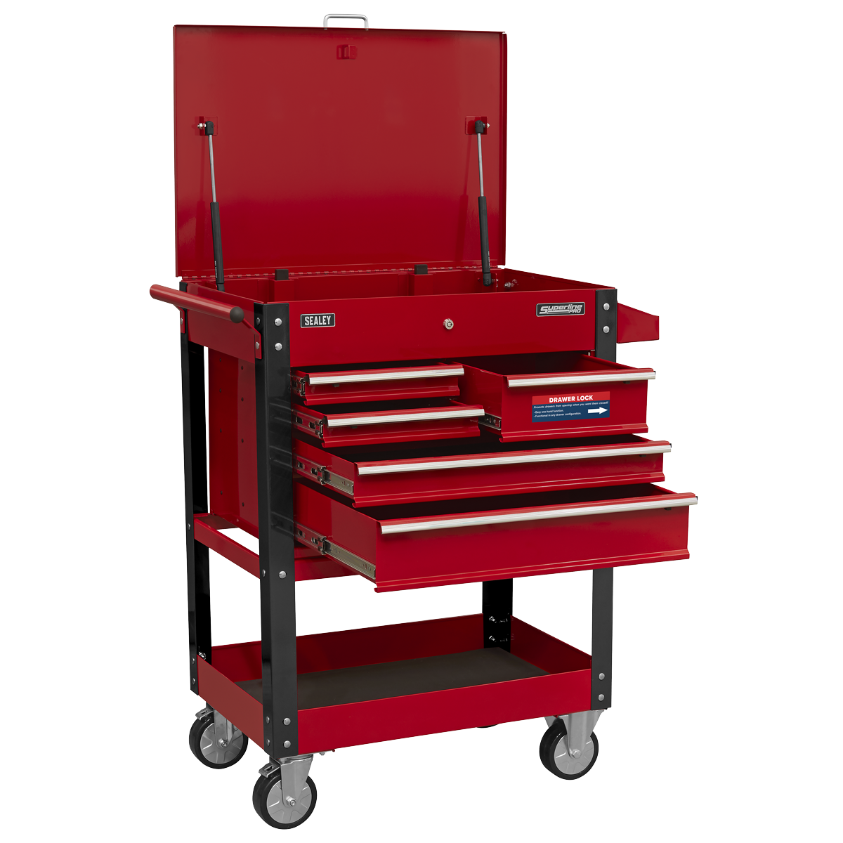 Sealey Superline PRO® Heavy-Duty Mobile Tool & Parts Trolley with 5 Drawers & Lockable Top AP890M