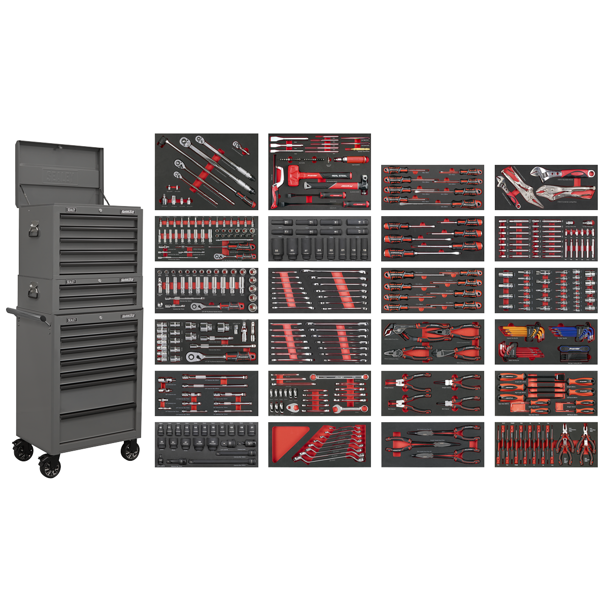 Sealey Superline PRO® Tool Chest Combination 14 Drawer with 447pc Tool Kit - Grey SPTCOMBO3G