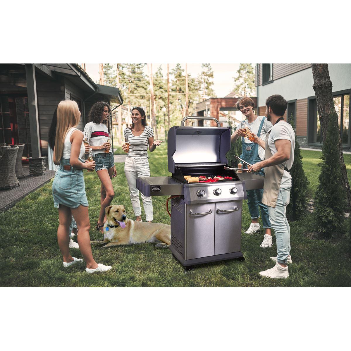 Dellonda 3 Burner Deluxe Gas BBQ Grill with Piezo Ignition & Wheels - Stainless Steel DG16 - Tools 2U Direct SW