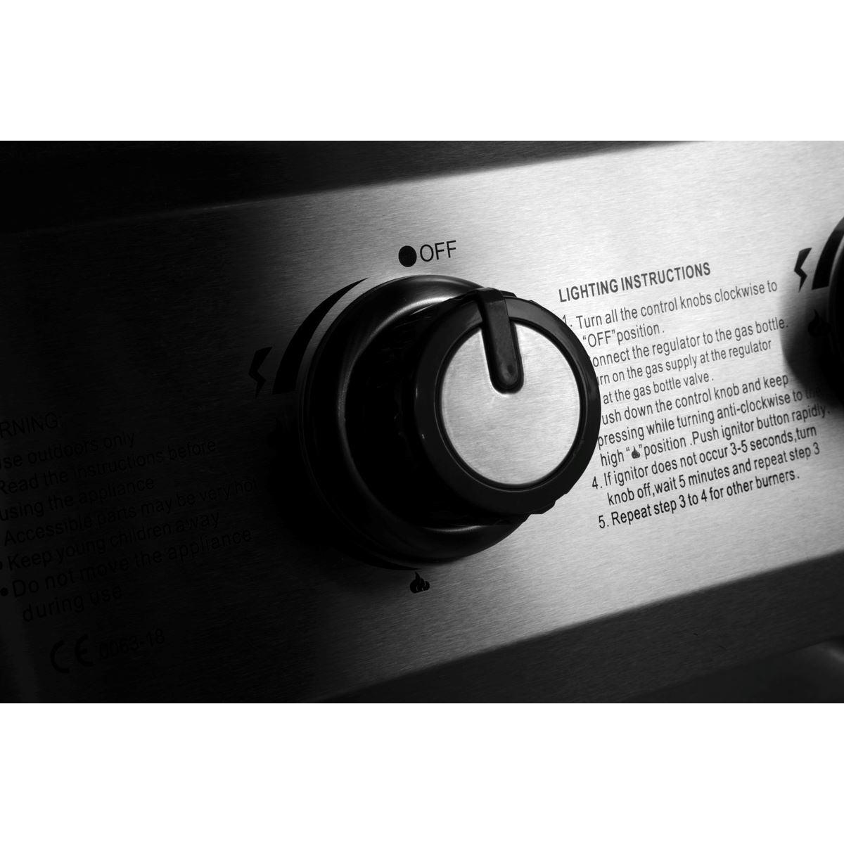 Dellonda 3 Burner Deluxe Gas BBQ Grill with Piezo Ignition & Wheels - Stainless Steel DG16 - Tools 2U Direct SW