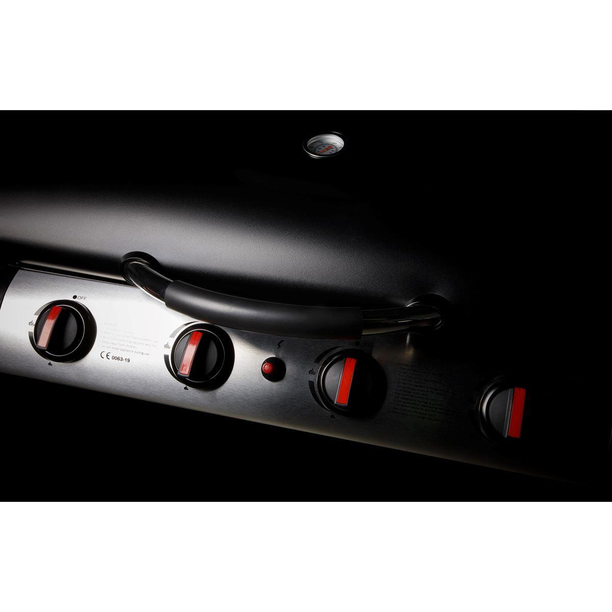 Dellonda 4 Burner Gas BBQ Grill, Ignition, Thermometer, Black/Stainless Steel DG15 - Tools 2U Direct SW