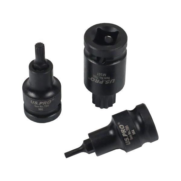 US PRO Tools 10pc 1/2" Drive Impact Spline Bit Socket Set M4-M18 Tamper 7589