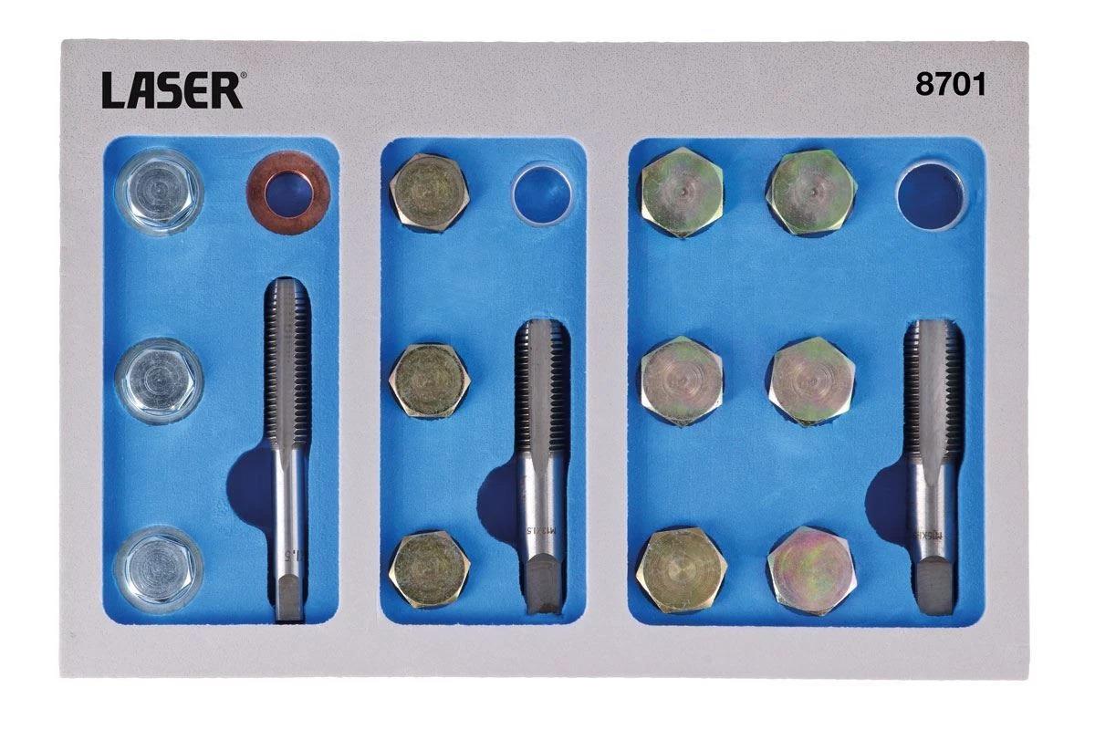 Laser 39pc Oil Drain Plug Thread Repair Kit M11 M13 M15 in EVA Foam Tray 8701