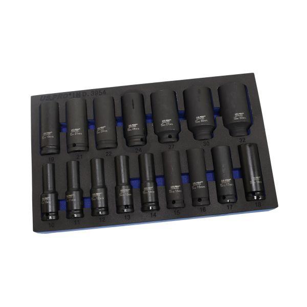 US PRO INDUSTRIAL 16pc 1/2" DR 6PT European Deep Impact Sockets 10 - 32mm 3954