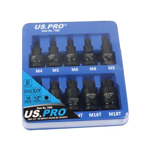 US PRO Tools 10pc 1/2" Drive Impact Spline Bit Socket Set M4-M18 Tamper 7589