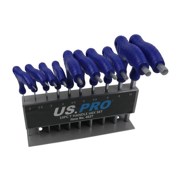 US PRO Tools 10pc T Handle Hex Key Set 2-10mm with Storage Rack 4627