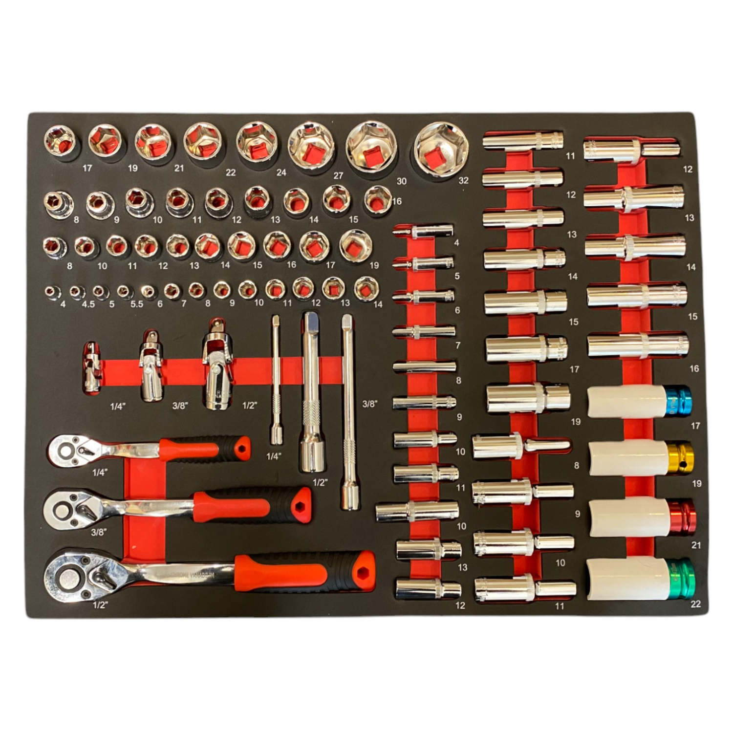 BRUNEL Tool 7 Drawer Caster Mounted Roller Tool Chest Cabinet with 6 Fully Stocked Drawers - 249 Pieces - Red