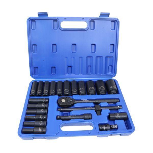 US PRO Tools 22pc 1/2" DR Deep Impact Socket Set 8 - 32mm 6 Point 3986 - Tools 2U Direct SW