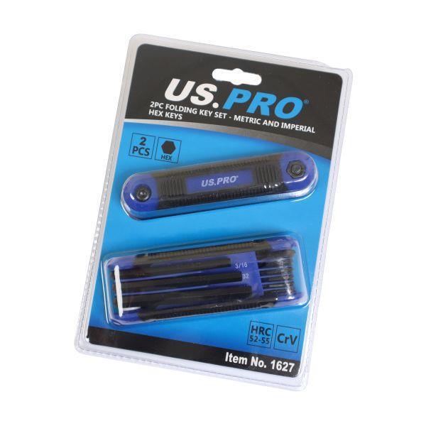 US PRO Tools 2PC Folding Hex Ket Set - Metric And Imperial Hex Keys 1627 - Tools 2U Direct SW