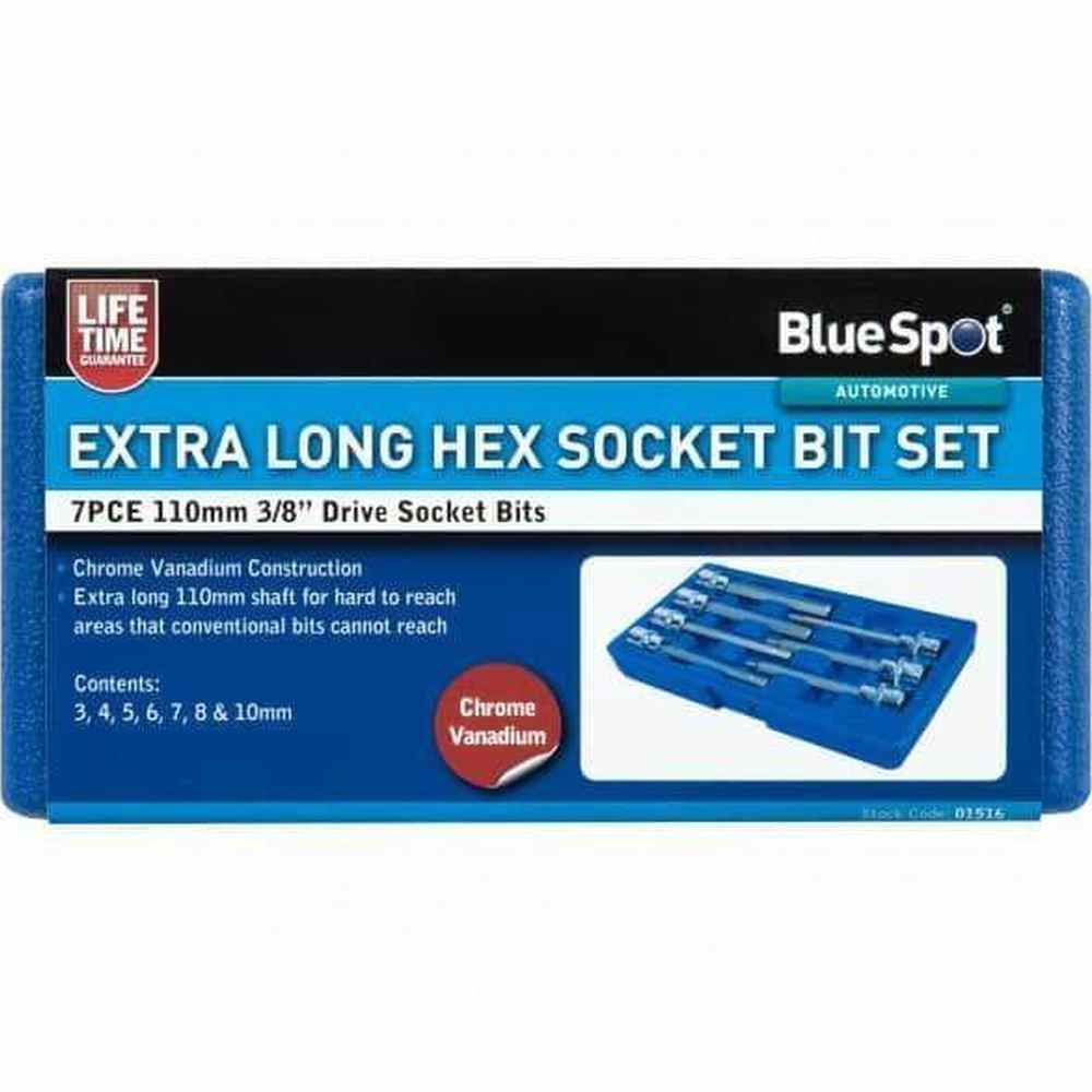BlueSpot 7 Piece 3/8" Drive Extra Long Hex Socket Bit Set H3 - H10 01516 - Tools 2U Direct SW