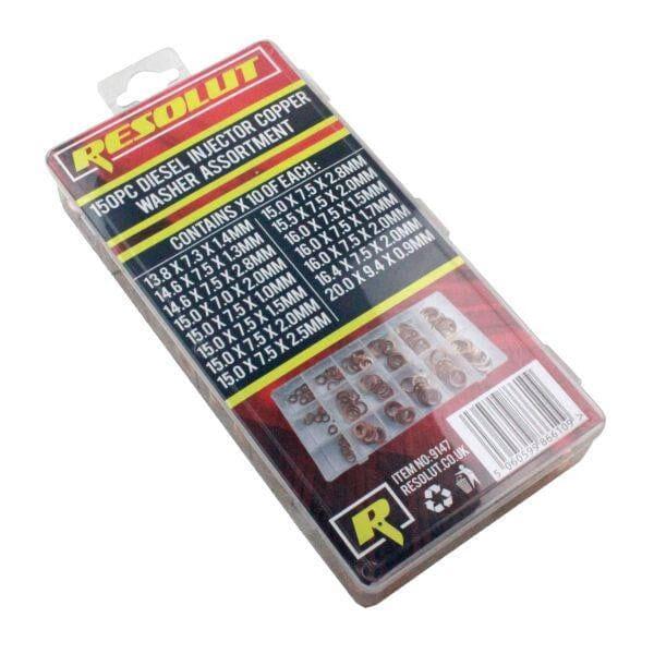 RESOLUT 150 Piece Diesel Injector Copper Washer Assortment 9147 - Tools 2U Direct SW